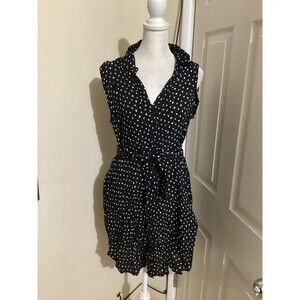 Tylho Dress Womens Small Black White Polka Dot Button Belted Sleeveless Pockets